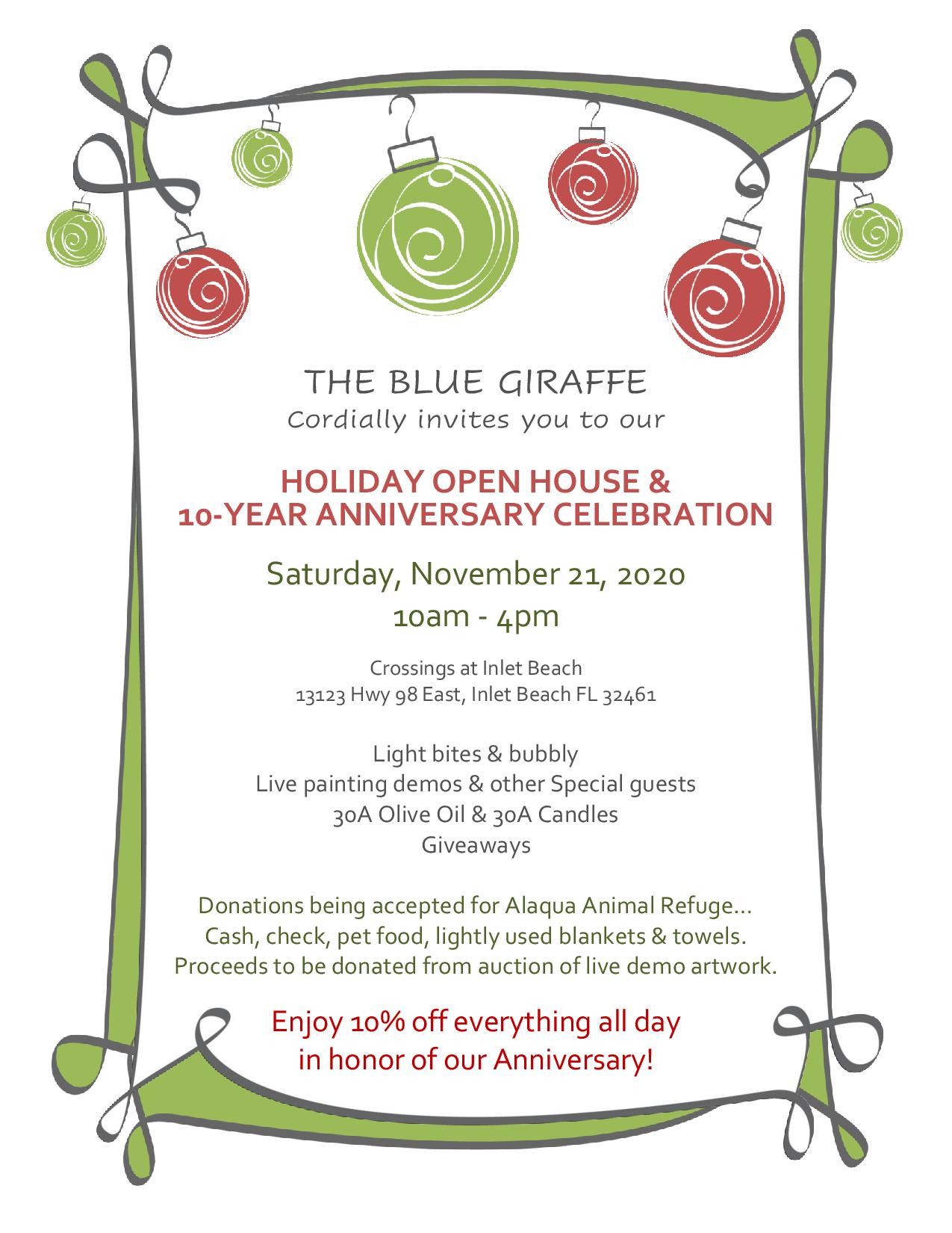 10th Anniversary Holiday Open House Nov 2020